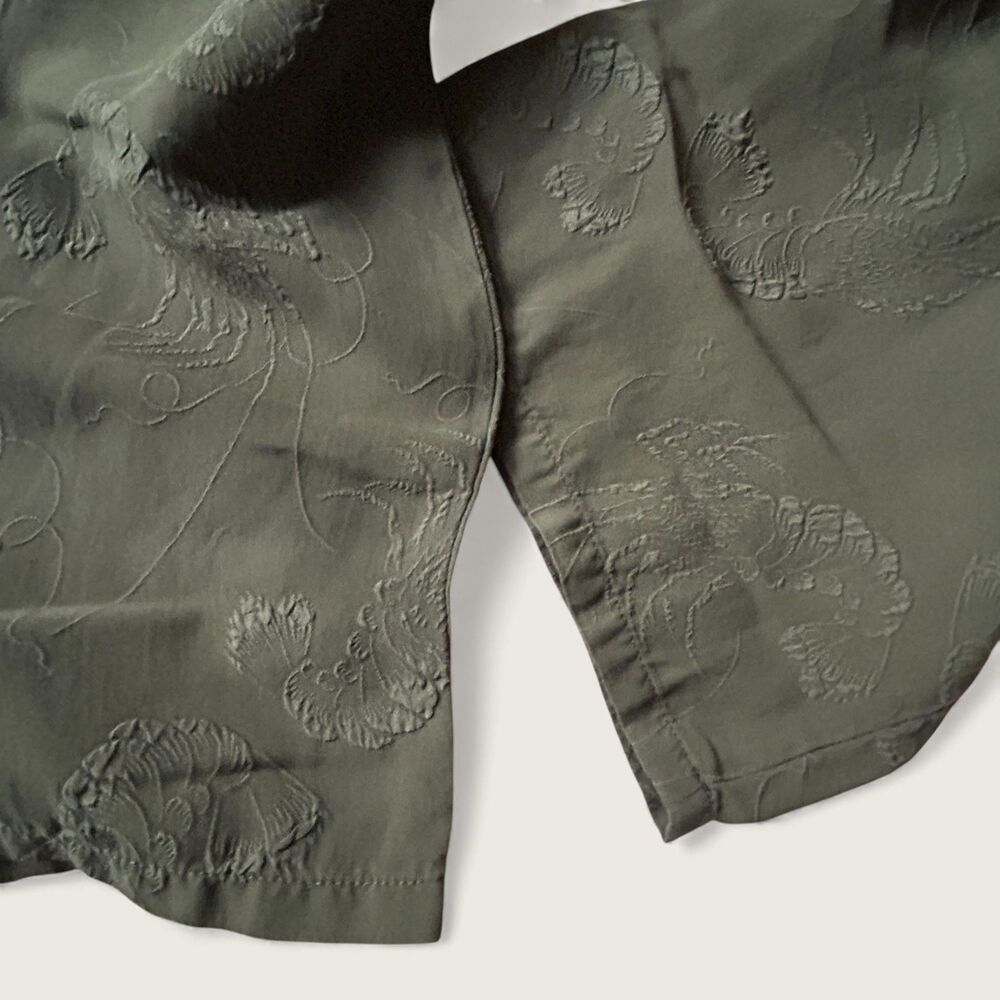 Citron Santa Monica 100% Silk Olive Green Pants Women Relaxed Embroidered Large - Picture 4 of 8